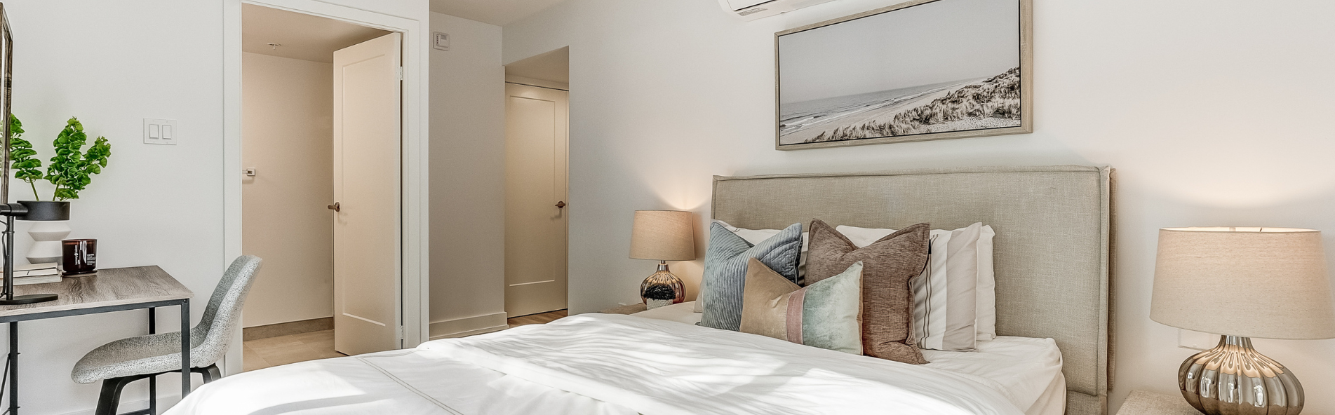 Spacious bedroom of apartment in Meadowvale. Elora by Minto Apartments.